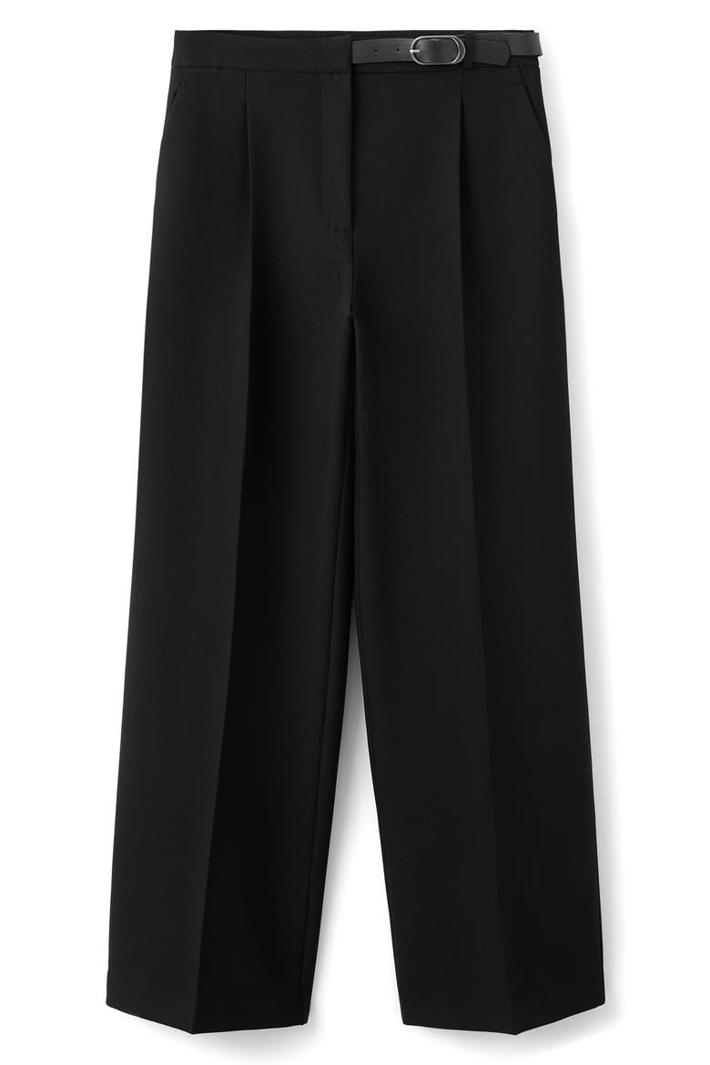 Mid Rise Straight Leg Belt Pants, Main, color, BLACK