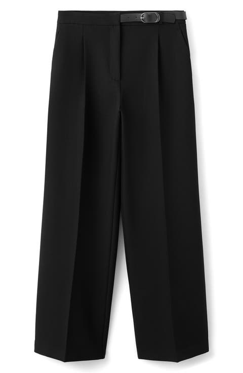 Mid Rise Straight Leg Belt Pants