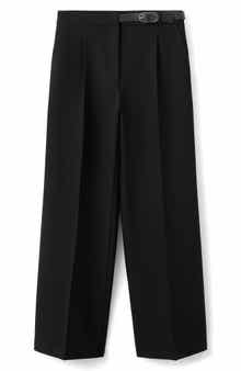 Mid Rise Straight Leg Belt Pants