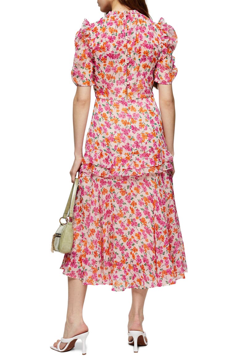 Floral Ruffle Midi Dress, Alternate, color, PINK MULTI