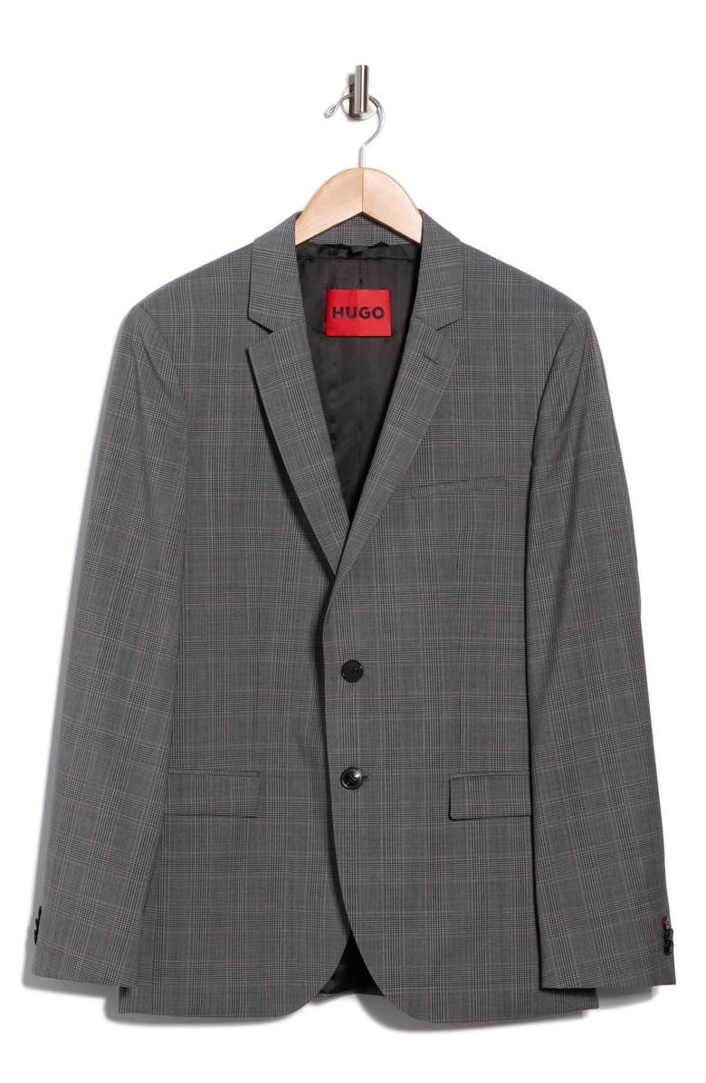 HUGO Arti Plaid Wool Sport Coat, Alternate, color, Open Grey