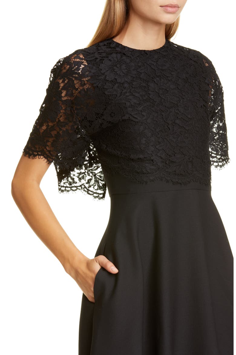 Lace Popover Crepe Couture Midi Dress, Alternate, color, NERO