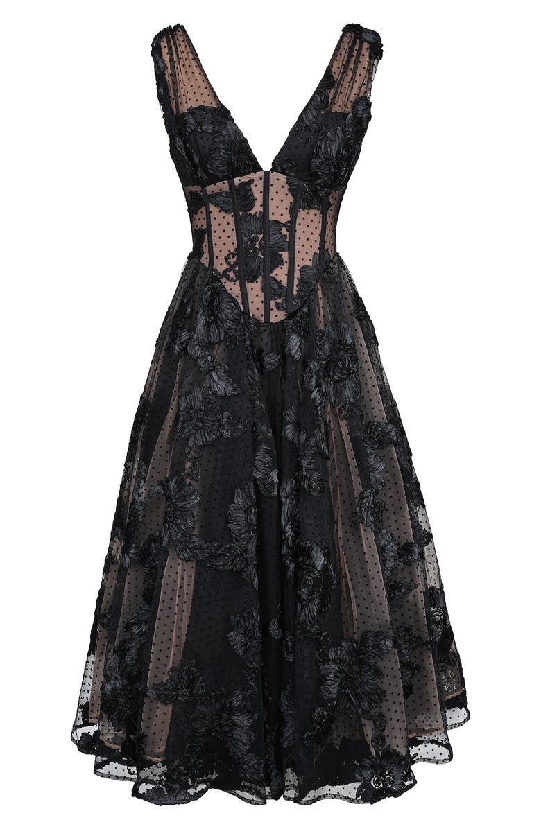 HOUSE OF CB Sianna Lace Corset Cocktail Midi Dress, Alternate, color, Black