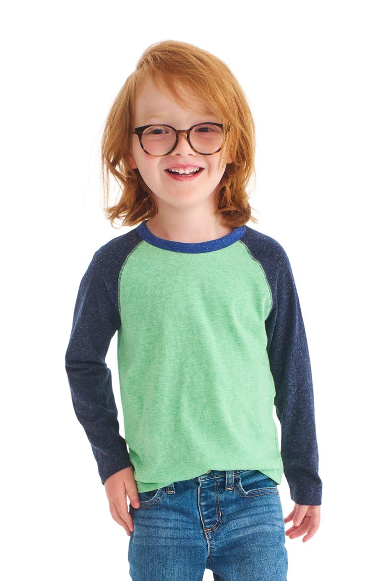 Kids Heathered Long Sleeve Baseball Tee, Alternate, color, Clover/ Navy