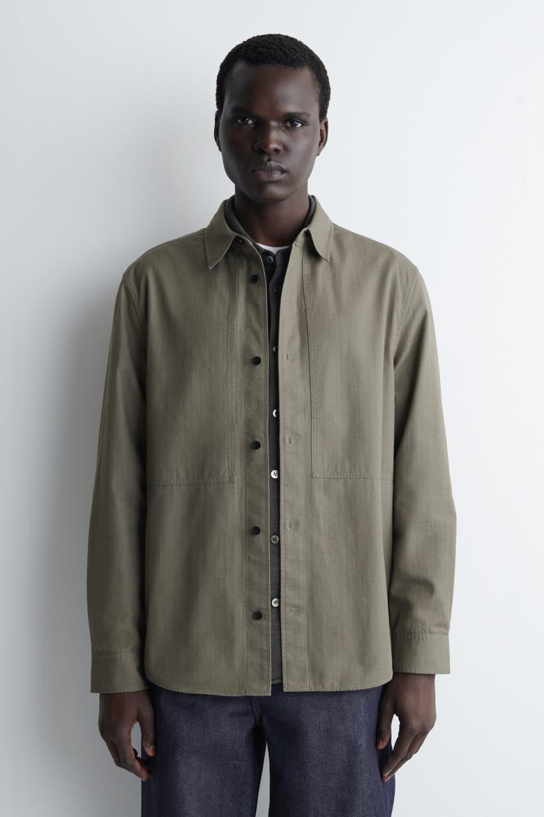 Pocket-Detail Cotton Shirt, Main, color, DARK KHAKI