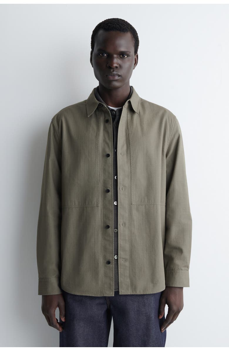 COS Pocket-Detail Cotton Shirt, Main, color, Dark Khaki