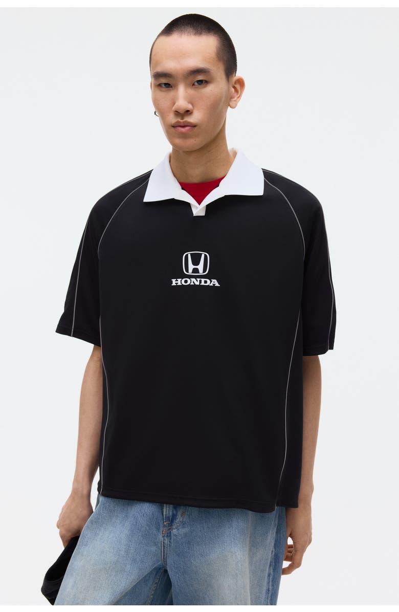 H&M Oversized Fit Printed Football Shirt, Alternate, color, Black/Honda