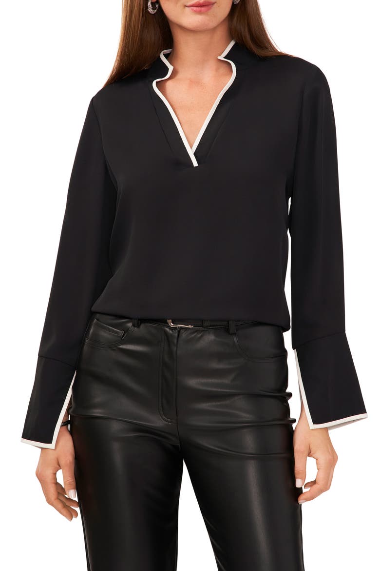 Trim Split Neck Top, Main, color, RICH BLACK