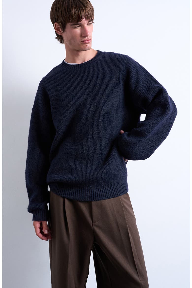 Oversize Rib Crewneck Sweater, Main, color, NAVY