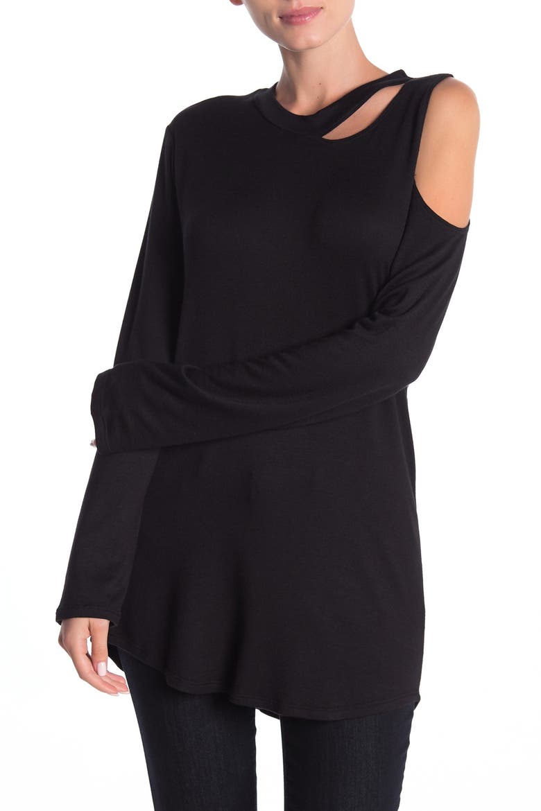 Asymmetrical Slash T-Shirt, Main, color, BLACK