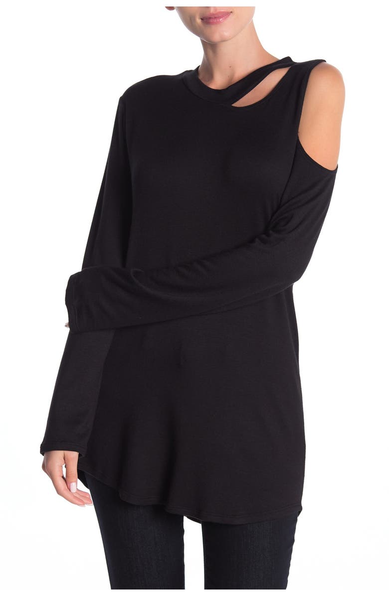 GO COUTURE Asymmetrical Slash T-Shirt, Main, color, Black