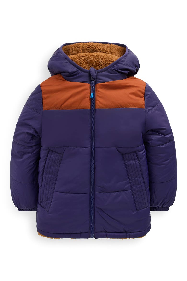 Kids' Reversible Fleece Hooded Jacket, Main, color, BROWN/ COLLEGE NAVY