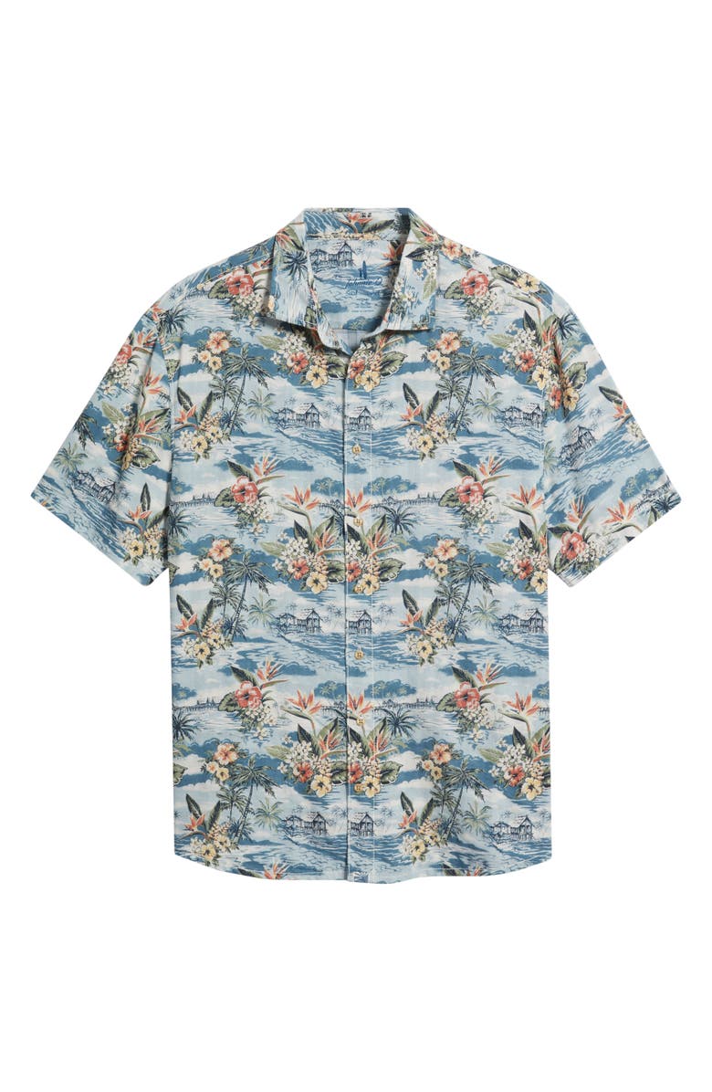 johnnie-O Almanzo Tropical Print Cotton Blend Sport Shirt, Alternate, color, Laguna Blue