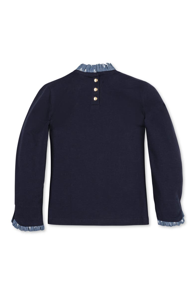 Kids' Organic Ruffle Trim Knit Top, Alternate, color, Navy with Chambray