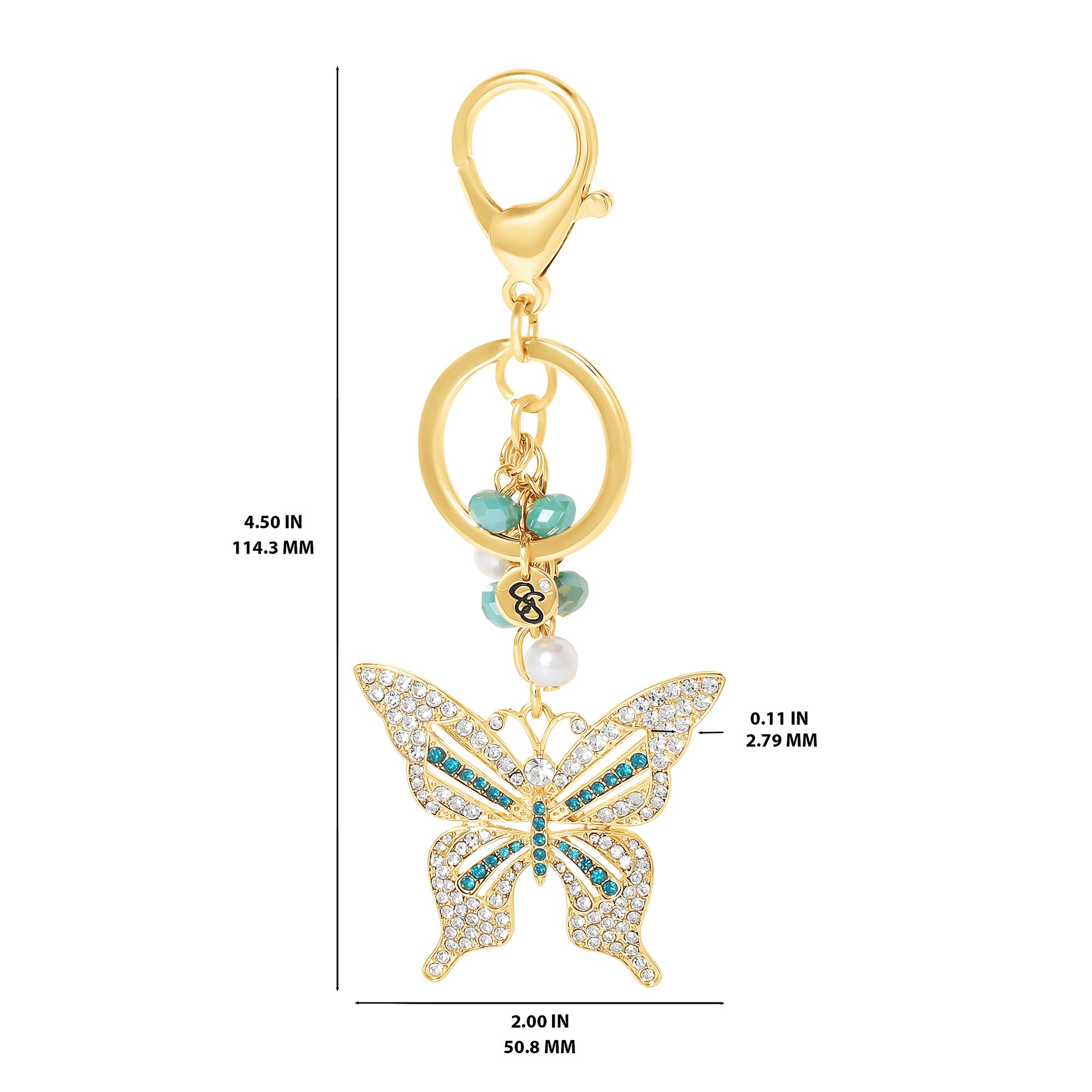 Jessica Simpson Elegant Butterfly Charm Keychain, Alternate, color, Blue, Gold, Silver