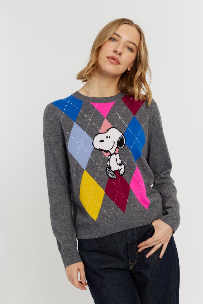 Wool-Cashmere Snoopy Argyle Sweater, Alternate, color, Multi