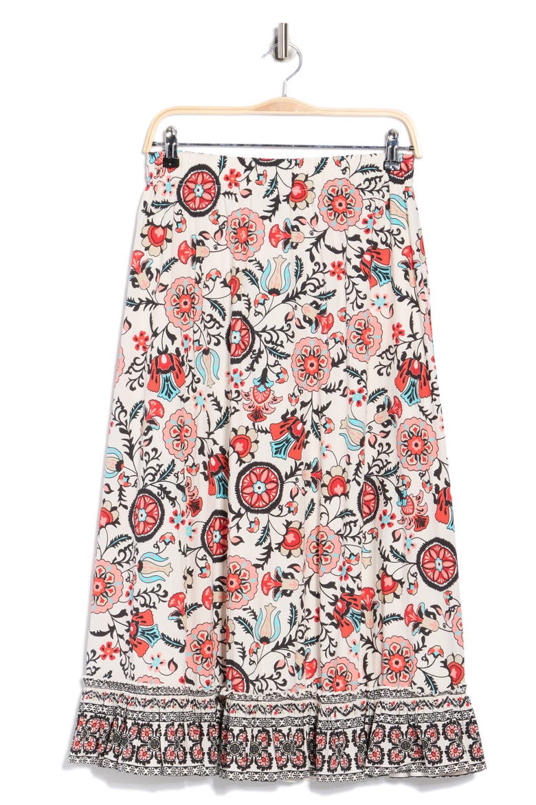 Floral Tiered Pull-On Skirt, Alternate, color, GARDEN PARTY PRINT
