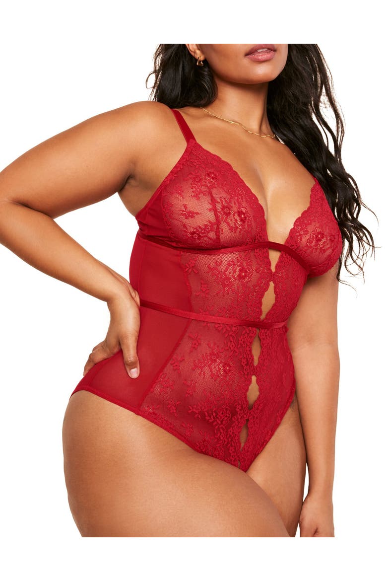 Rosie Crotchless Bodysuit Lingerie, Main, color, Dark red