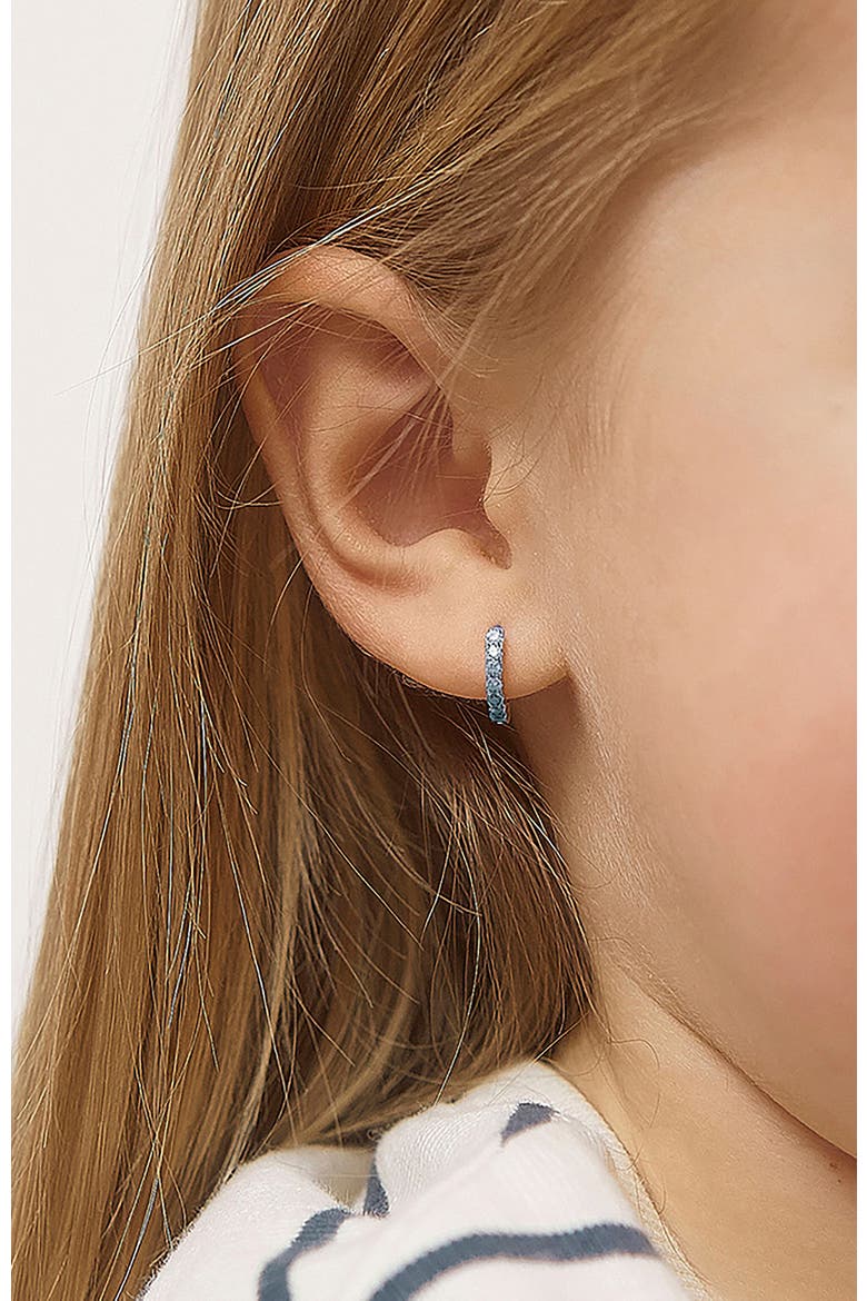Double Sided Prong Cubic Zirconia Hoop Earrings, Alternate, color, Blue