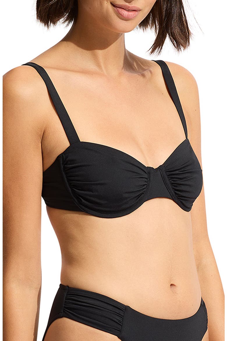 Ruched Underwire Bikini Top, Alternate, color, BLACK