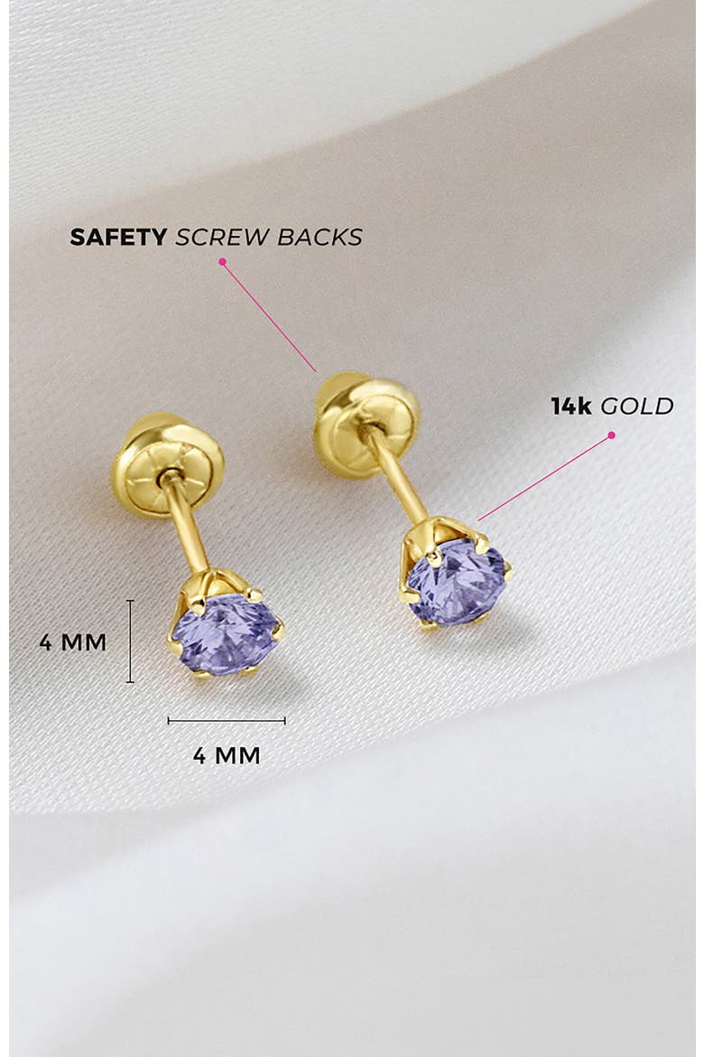 14k Classic Prong Solitaire Earrings, Alternate, color, June