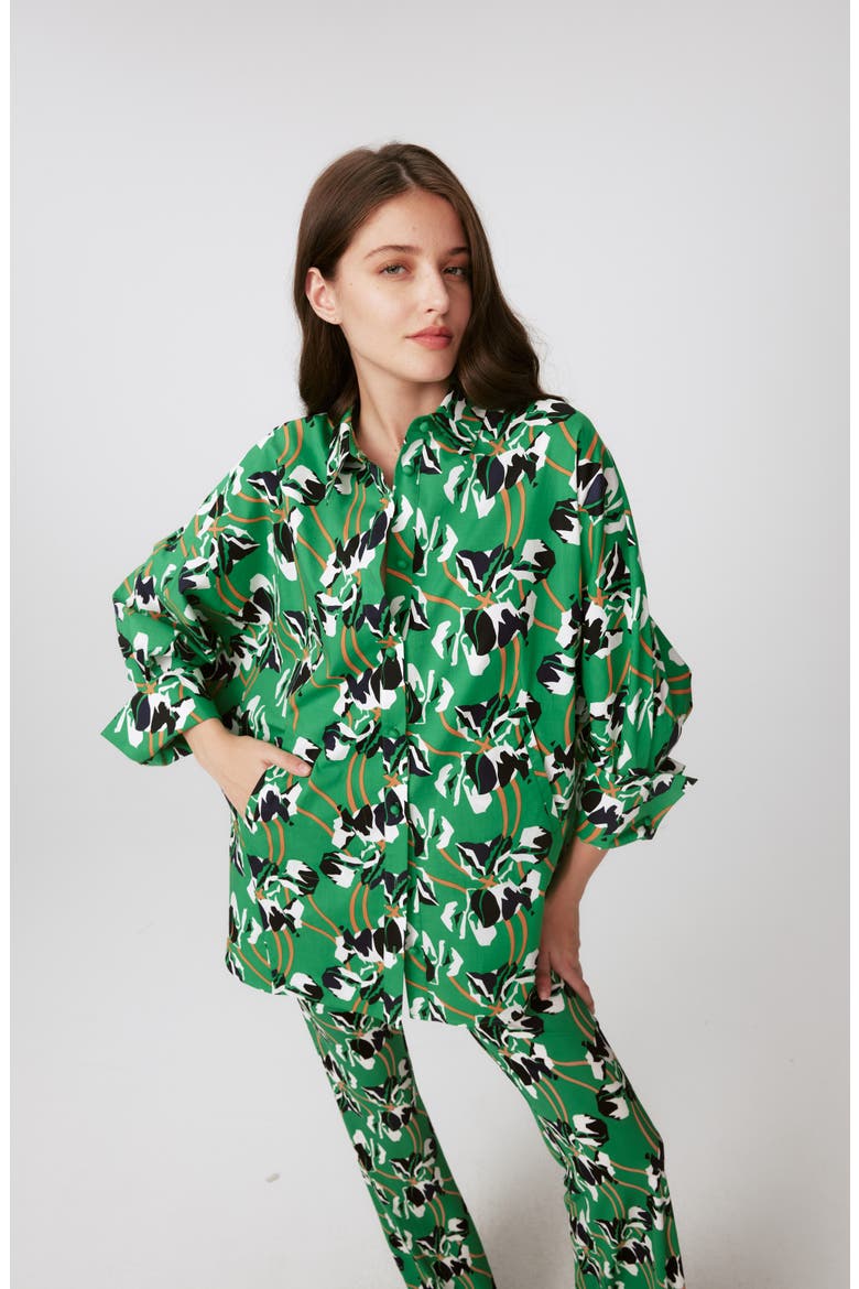 Caleb Floral Stretch Cotton Button-Up Shirt, Alternate, color, IMPROV IRIS GREEN LG