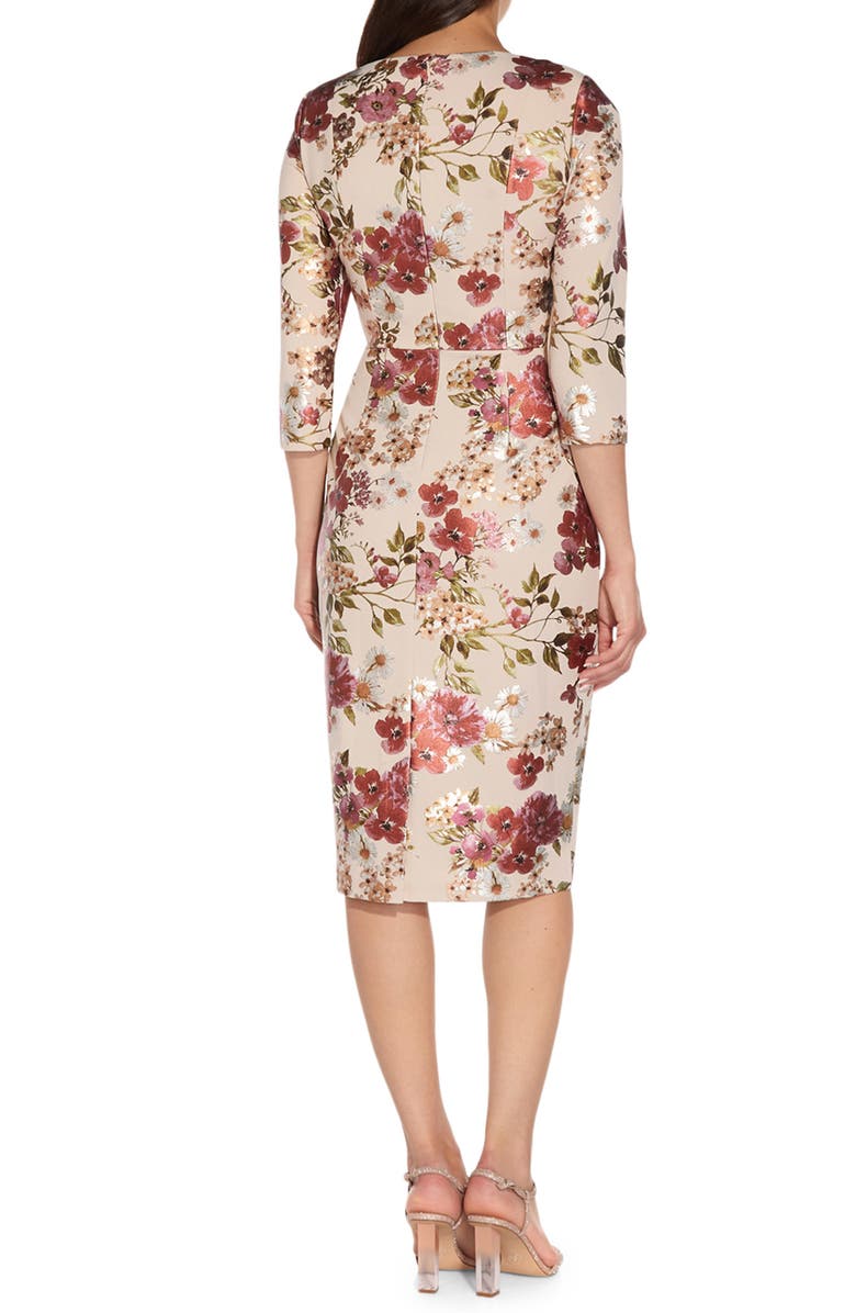Adrianna Papell Floral Tie Front Padded Shoulder Sheath Dress, Alternate, color, 
