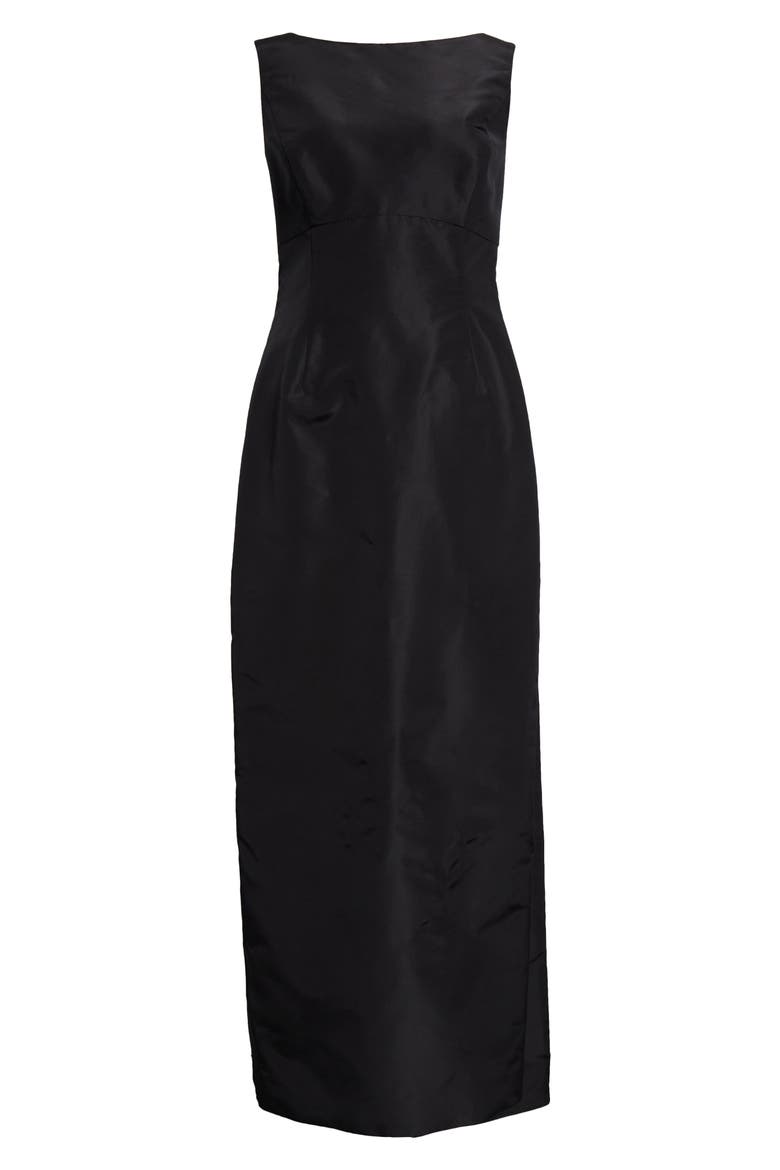 Watteau Silk Satin Gown, Alternate, color, BLACK