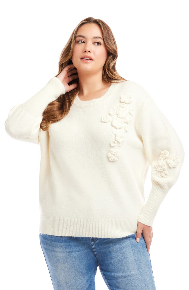 Karen Kane Rosette Hand Embroidered Crewneck Sweater, Alternate, color, Oatmeal