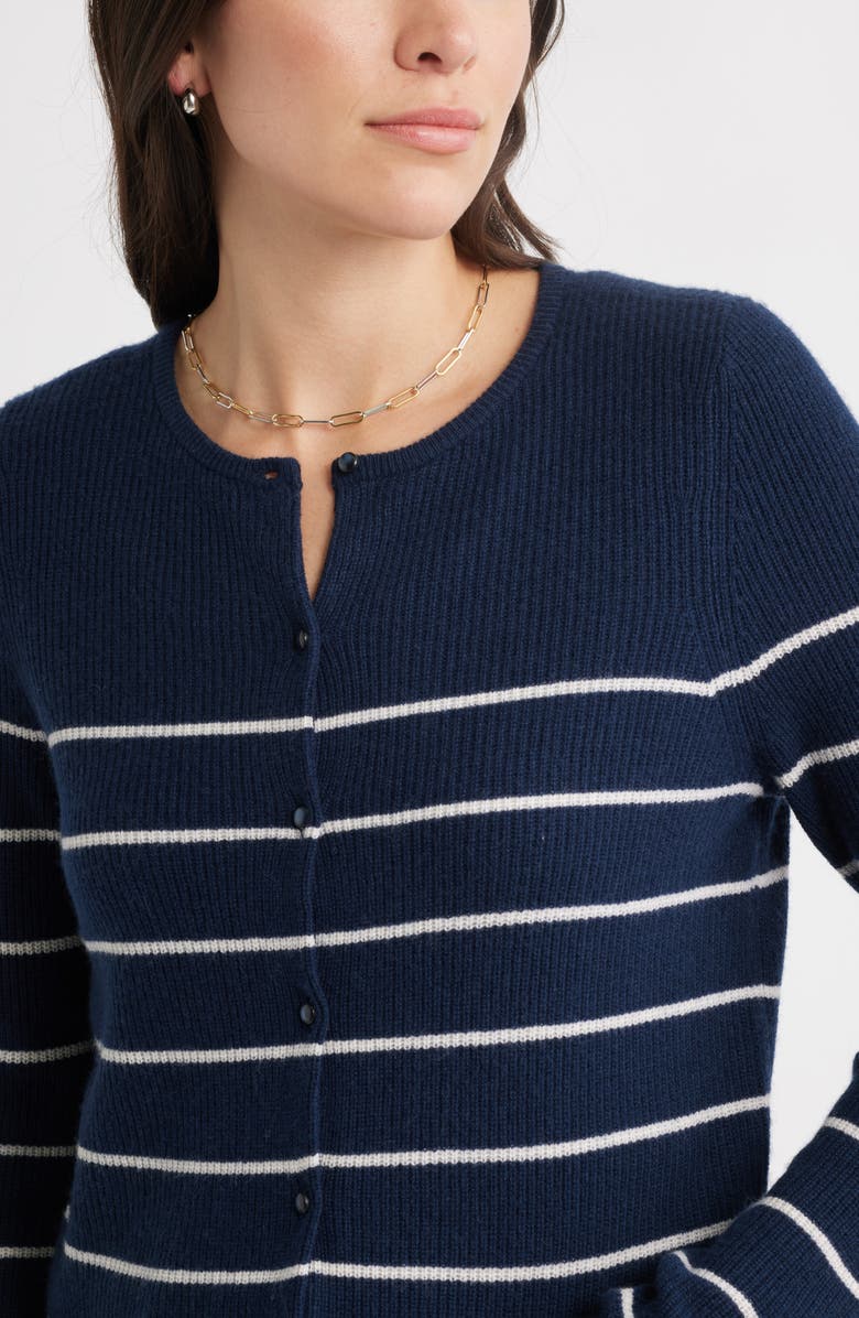 Caslon<sup>®</sup> Wool & Cashmere Cardigan, Alternate, color, Navy- Ivory Stripe