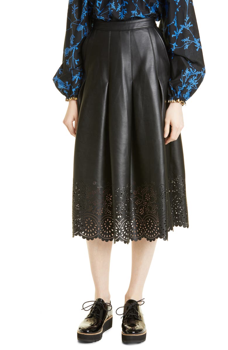 MUNTHE Neil Pointelle Hem Faux Leather Skirt, Main, color,