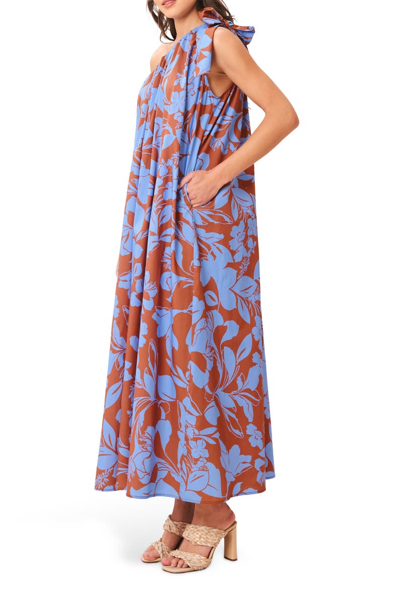 One Shoulder Cotton Midi Dress, Alternate, color, BROWN