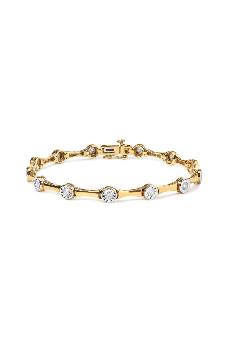 10K Yellow Gold Plated Silver 1.0 Cttw Diamond Bezel Style Station Link Bracelet, Main, color, Yellow