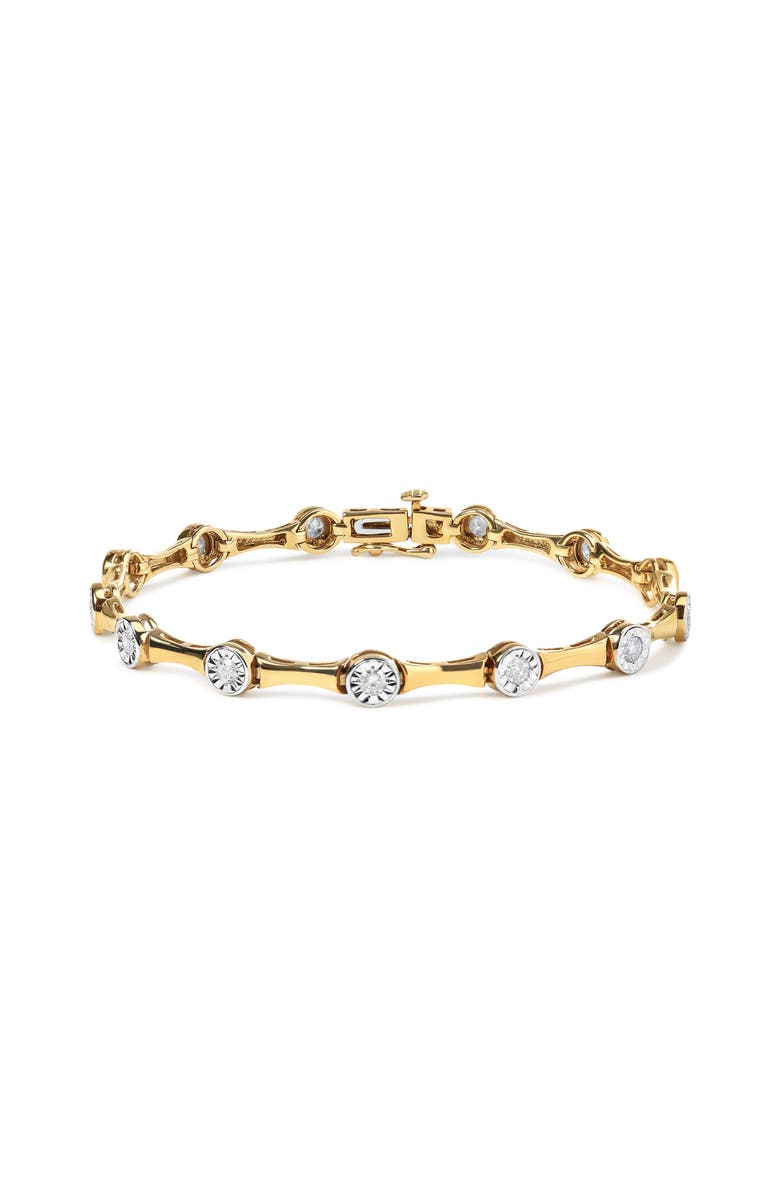 Haus of Brilliance 10K Yellow Gold Plated Silver 1.0 Cttw Diamond Bezel Style Station Link Bracelet, Main, color, Yellow