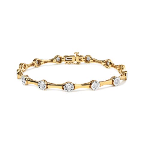 10K Yellow Gold Plated Silver 1.0 Cttw Diamond Bezel Style Station Link Bracelet
