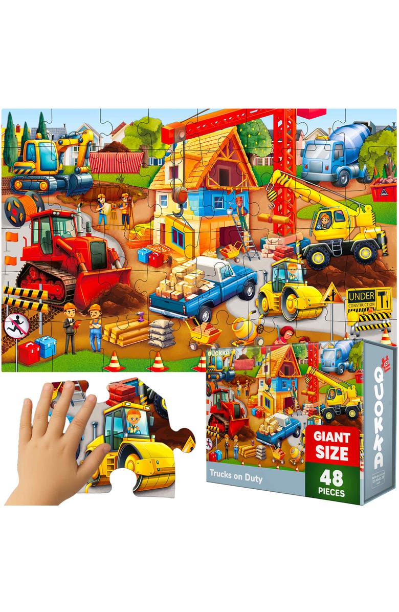 Quokka Giant Floor Puzzle for Kids - 48-Piece Jigsaw Puzzles with USA, World Map, City, and Vehicle Themes, Main, color, Construction