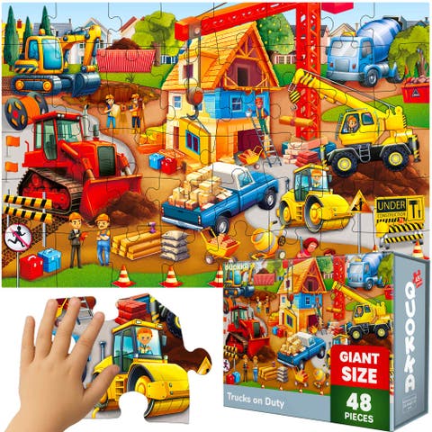 48-Piece Giant Floor Kids Jigsaw Puzzle - USA, World Map, City, and Vehicle Themes