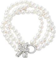 SAACHI Pavé Crystal Bow Faux Pearl Multistrand Bracelet