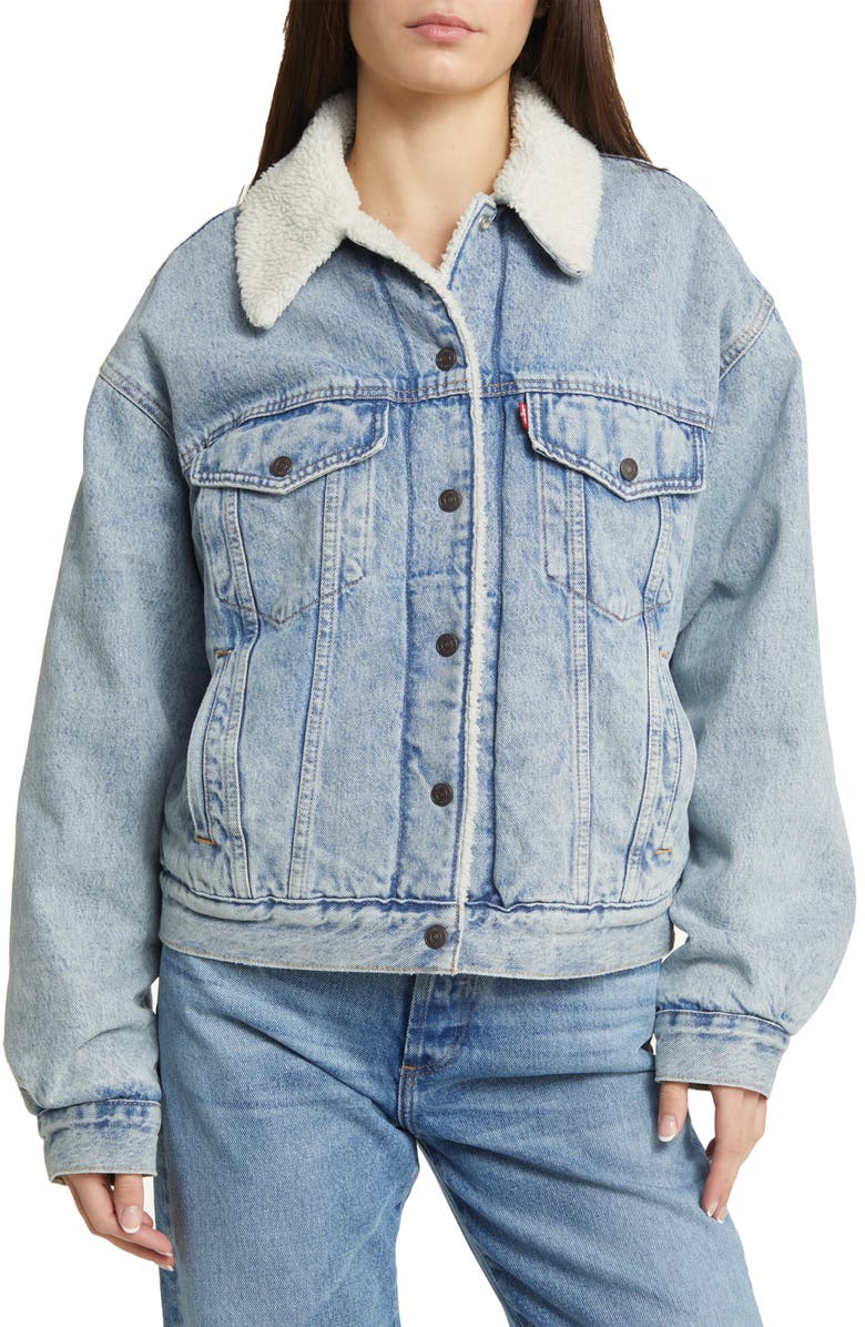Levi's<sup>®</sup> '90s High Pile Fleece Lined Denim Trucker Jacket, Alternate, color,