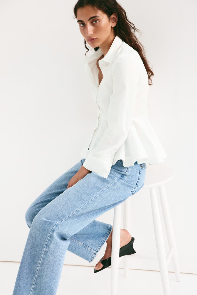Cotton Peplum Shirt, Alternate, color, White