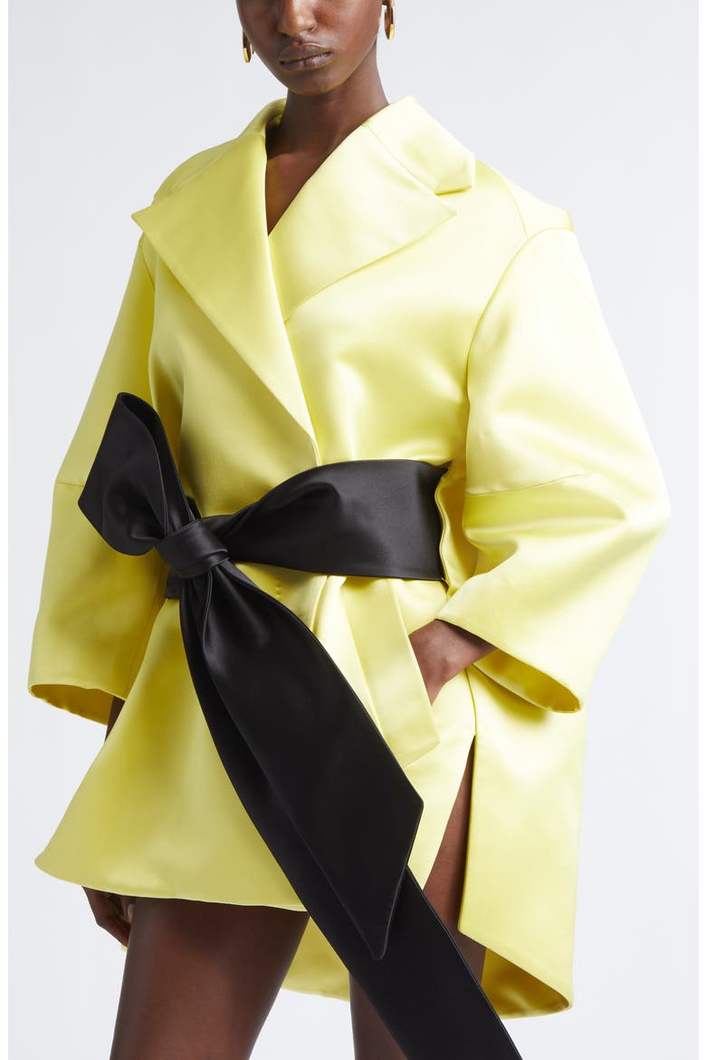Belted Duchesse Satin Cocoon Wrap Coat, Alternate, color, ACID YELLOW