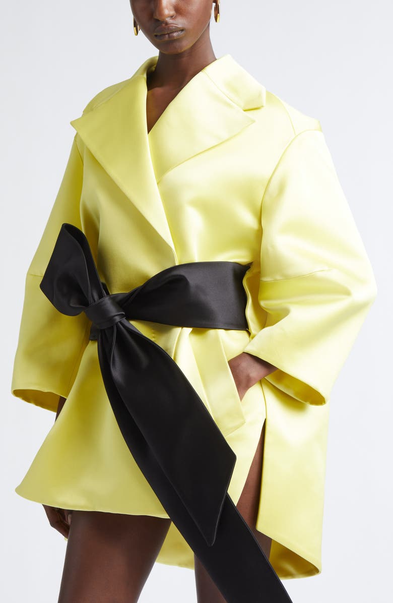 Givenchy Belted Duchesse Satin Cocoon Wrap Coat, Alternate, color, Acid Yellow