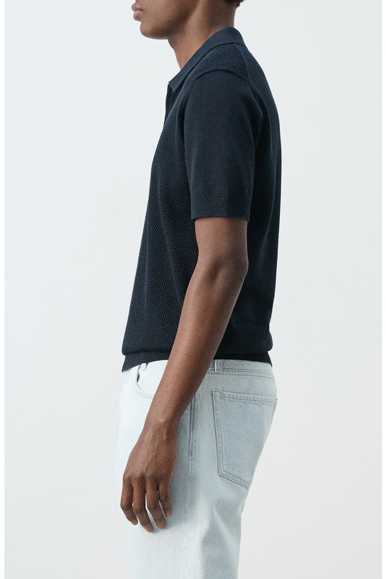 Solid Cotton Waffle Zip Polo Sweater, Alternate, color, NAVY