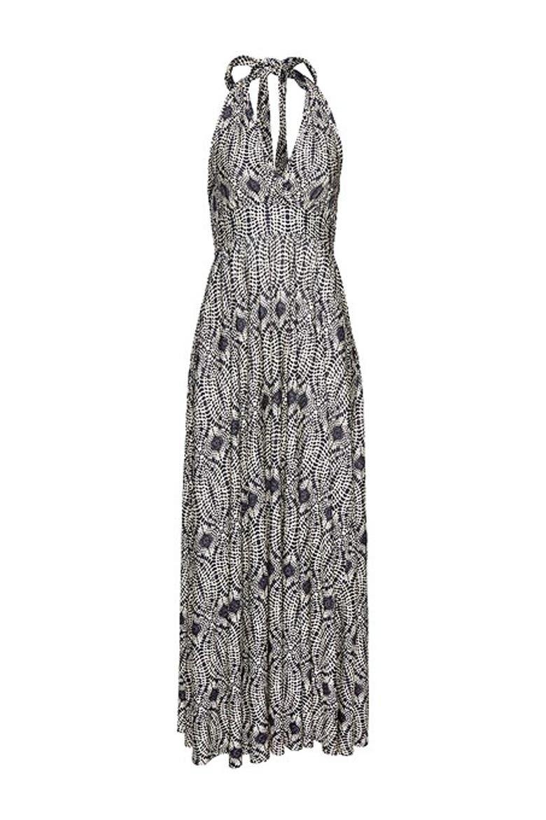 Women's Printed Halter Maxi Dress, Alternate, color, Navy Sand