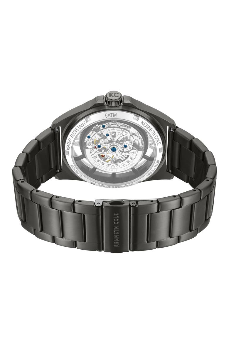 Skeleton Gunmetal Automatic Bracelet Watch, 44mm, Alternate, color, DARK GRAY