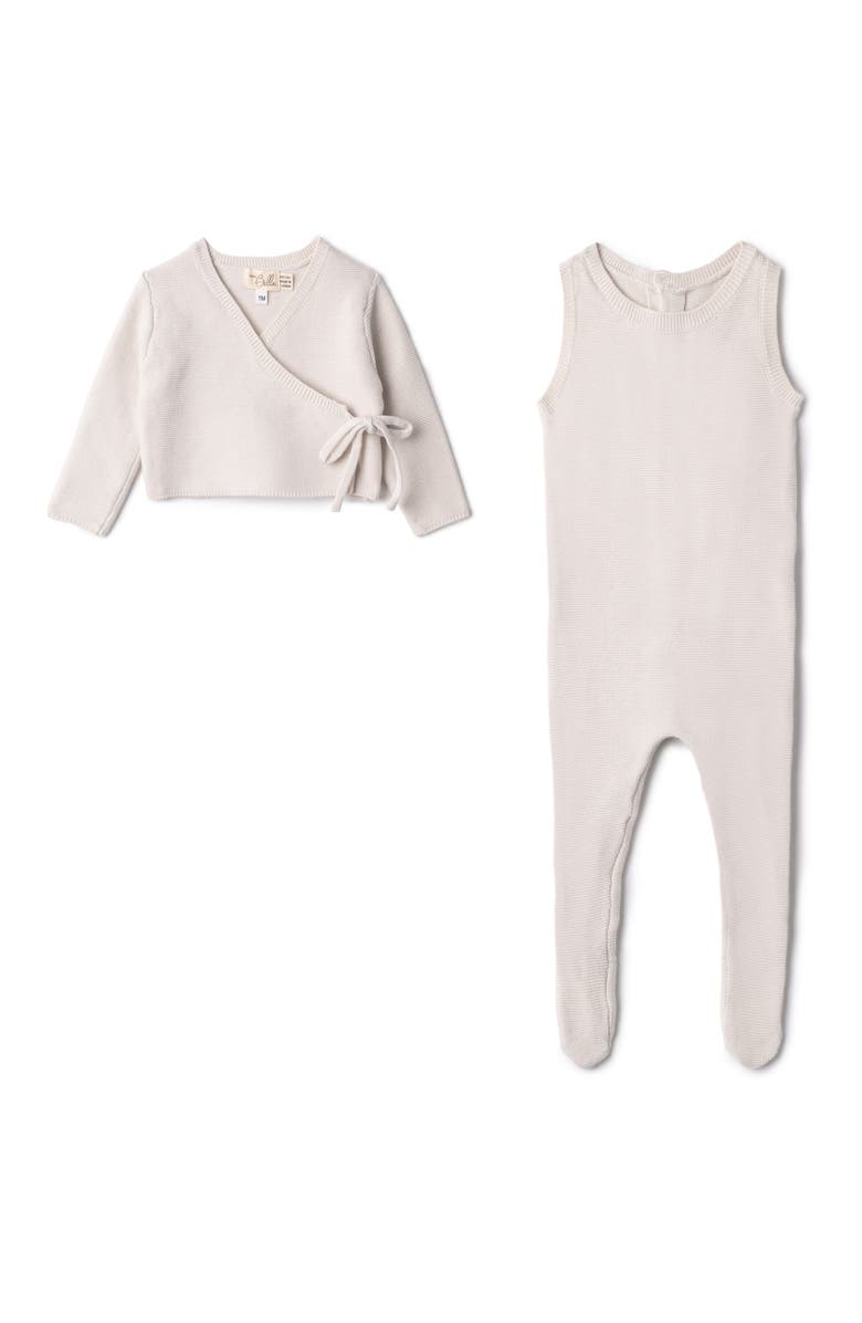 Bebe Bella Knit Romper and Wrap Cardigan Set, Main, color, Dark Almond