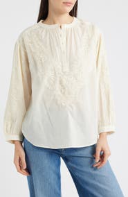 Vince Camuto Lace Trim Half Placket Blouse