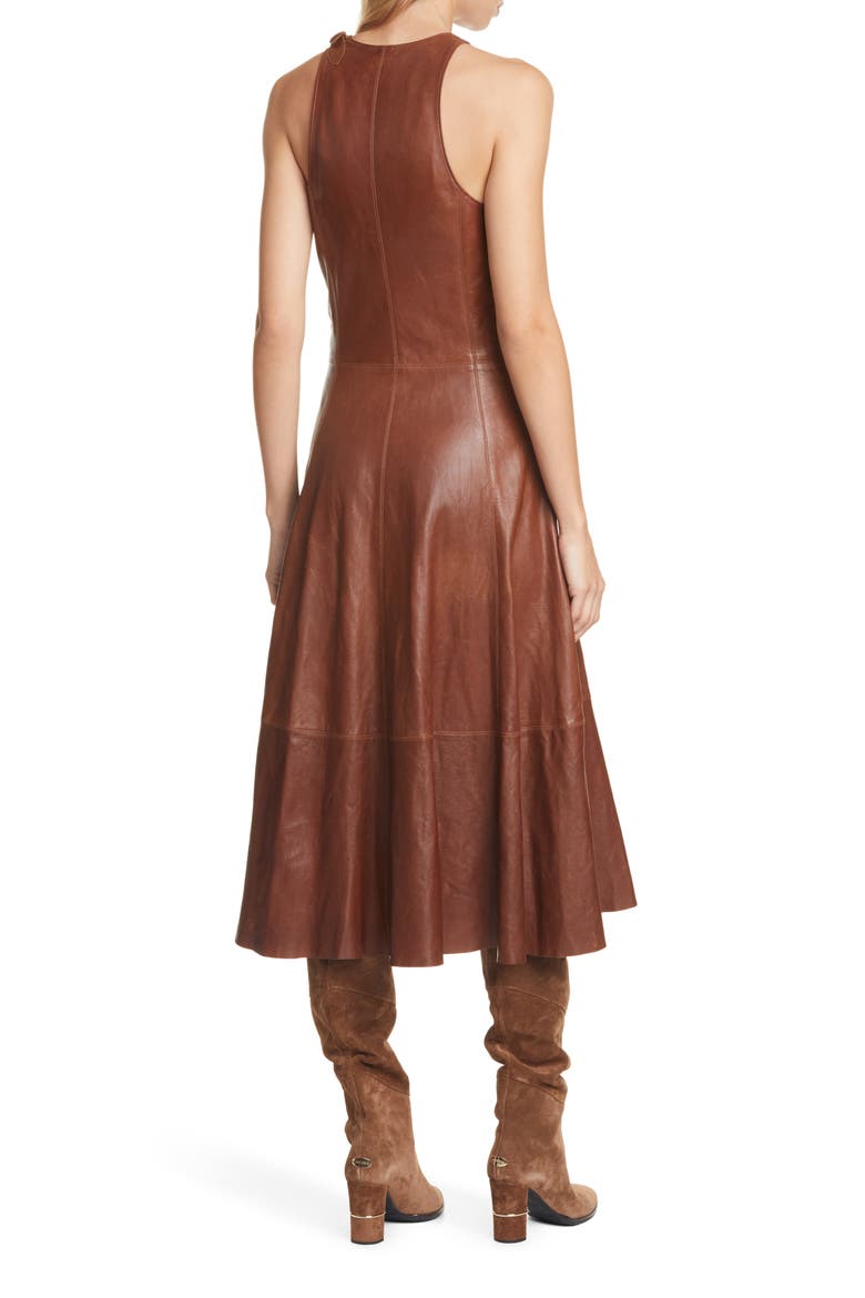 Leather Sleeveless Fit & Flare Dress, Alternate, color, SNUFF