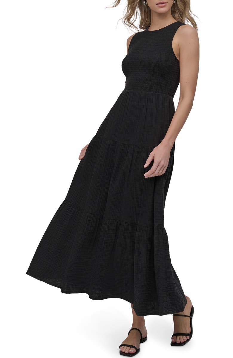 DKNY Jeans Smocked Sundress, Alternate, color, Black