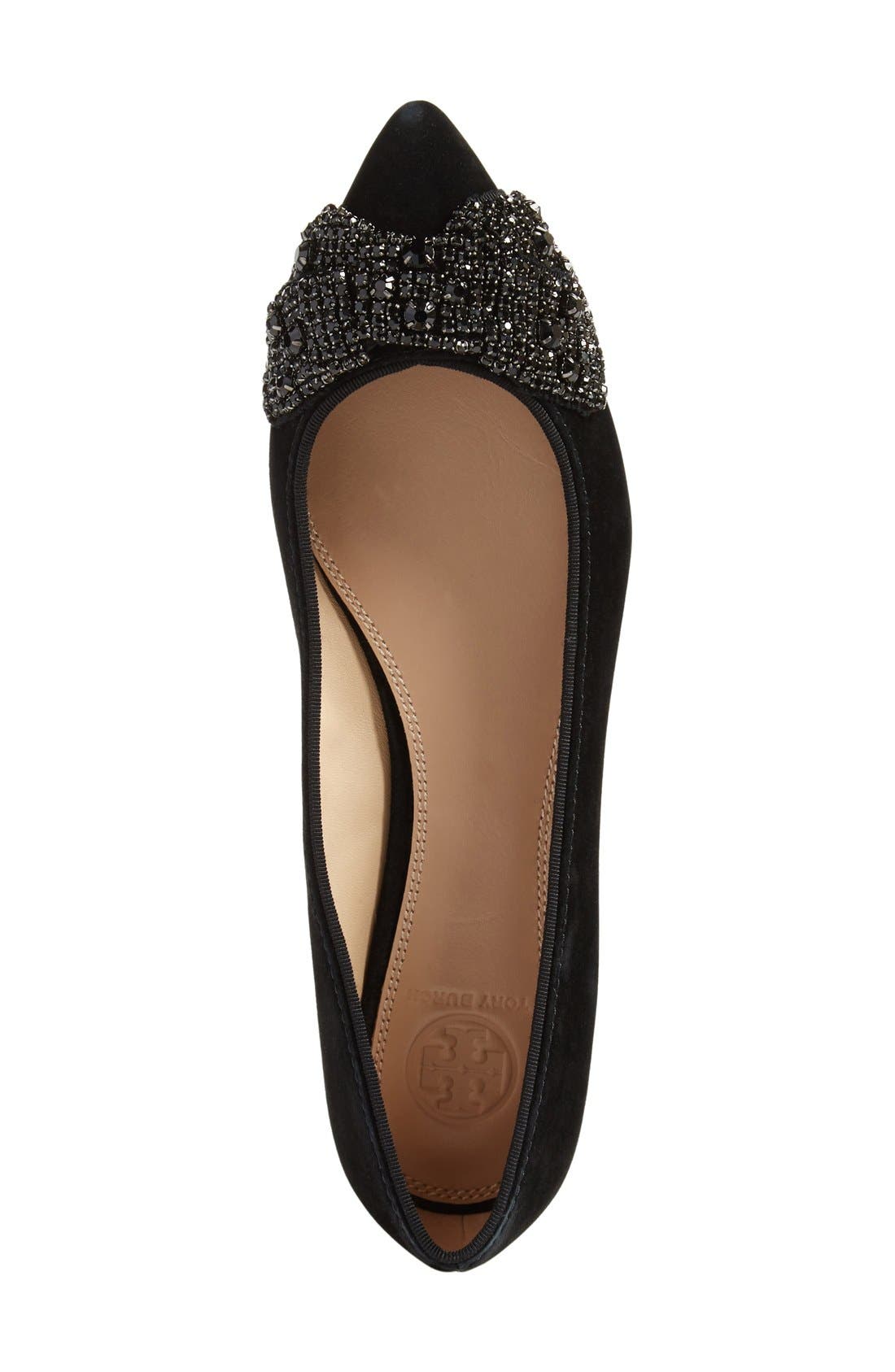 Tory Burch Vanessa Embellished Bow Flat, Alternate, color, 